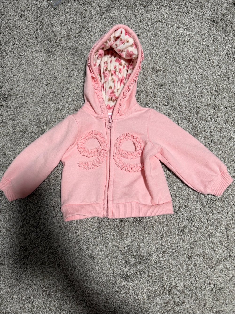 Little Lass Pink Hooded Zip Sweatshirt with Floral Hood